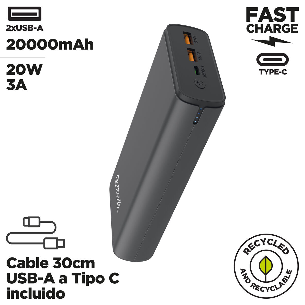 Powerbank Muvit for Change DP200G-R-PD Black 20 W-7