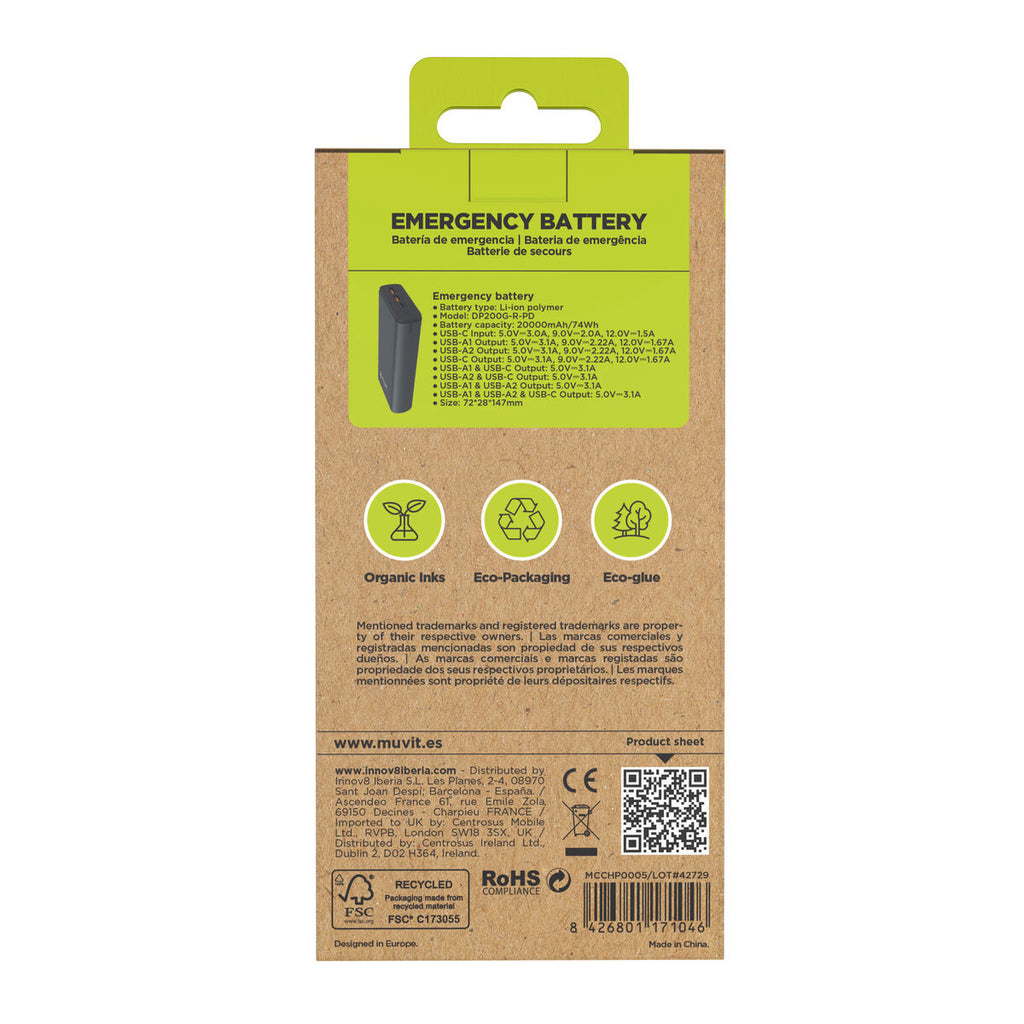 Powerbank Muvit for Change DP200G-R-PD Black 20 W-3