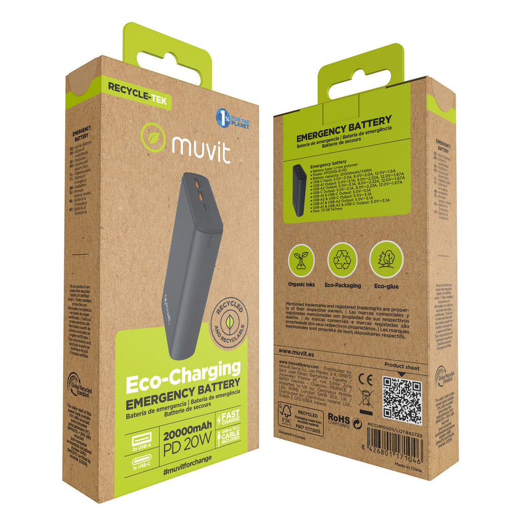 Powerbank Muvit for Change DP200G-R-PD Black 20 W-2