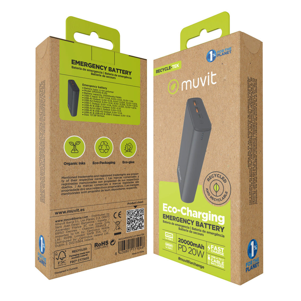 Powerbank Muvit for Change DP200G-R-PD Black 20 W-1