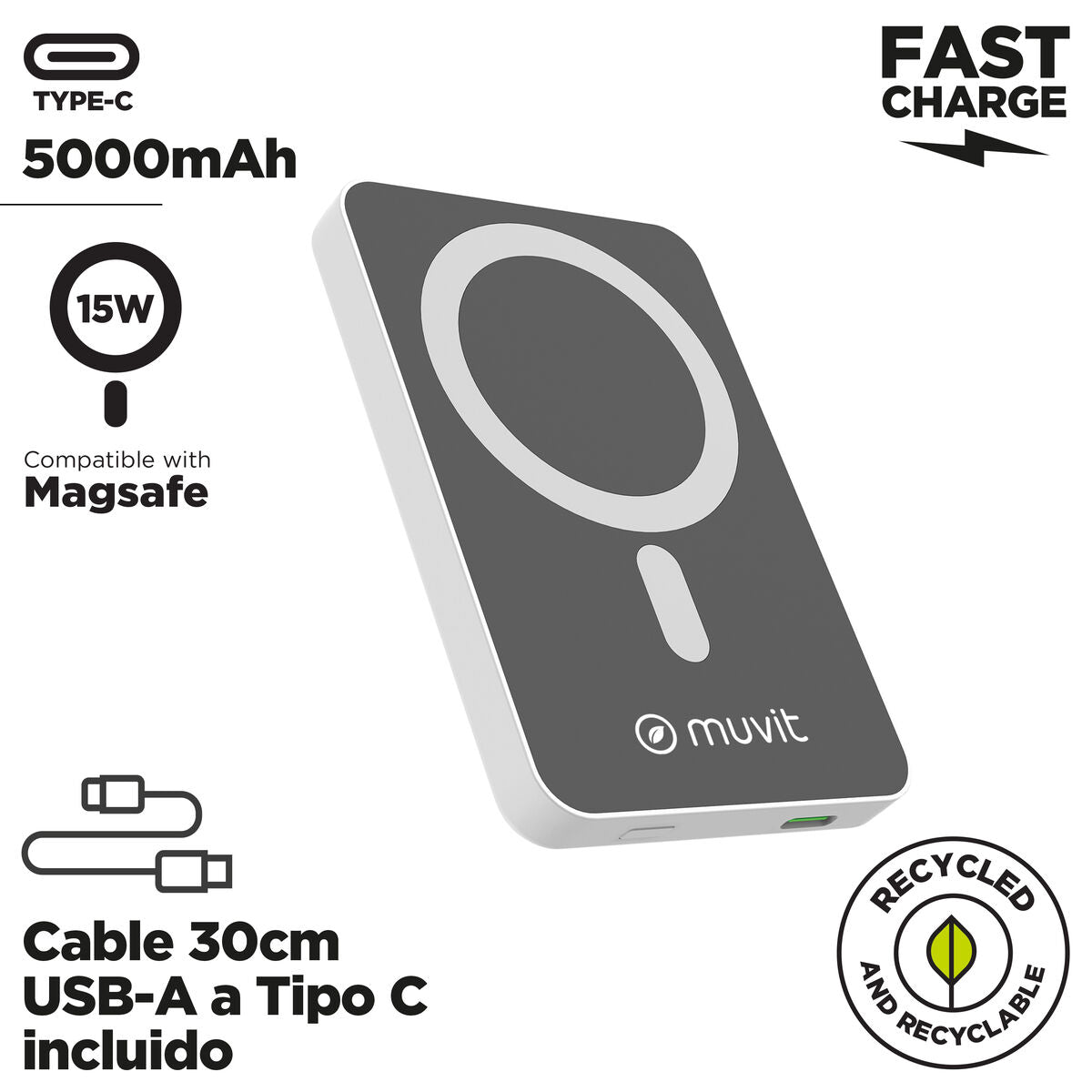 Powerbank Muvit for Change DP51AQ-R White 5000 mAh-6